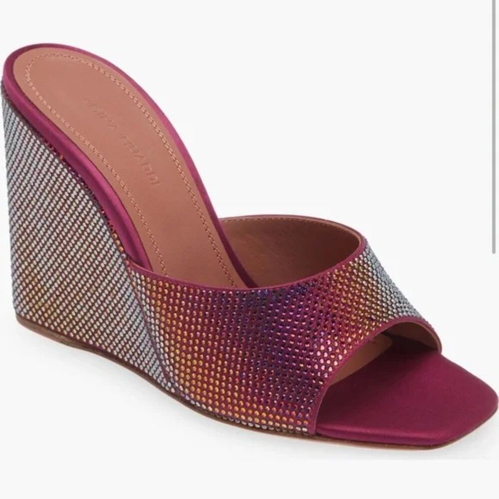 New Authentic Amina Muaddi Lupita Crystal Wedge Slide Sandal - Picture 2 of 6